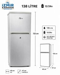 R-LİNE 138 litre  karavan tekne yat  buzdolabı 12/24v  gümüş gri