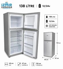 R-LİNE 138 litre  karavan tekne yat  buzdolabı 12/24v  gümüş gri