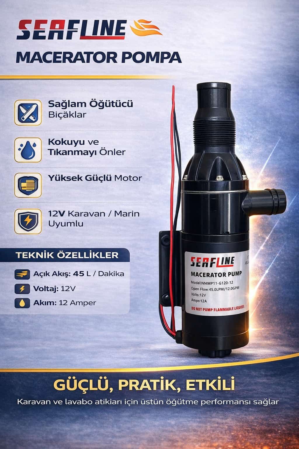 Seafline marin tekne karavan macerator pompasi  dk45/lt 12v
