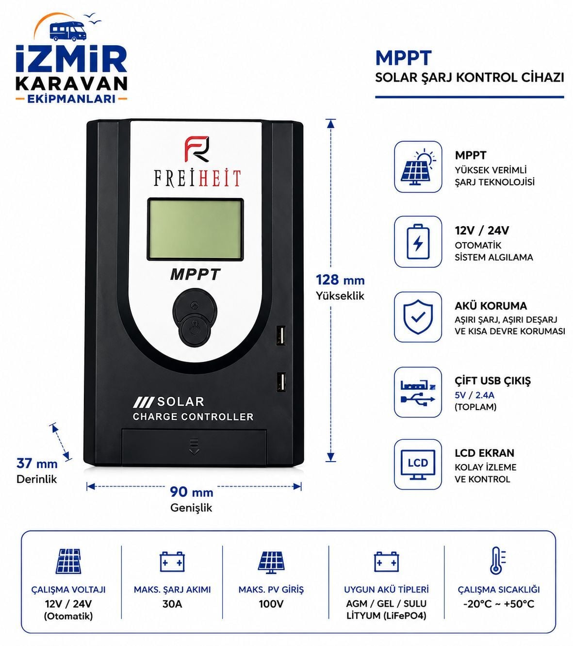 FREİHEİT  30A MPPT SOLAR SARJ CİHAZI 12/24V