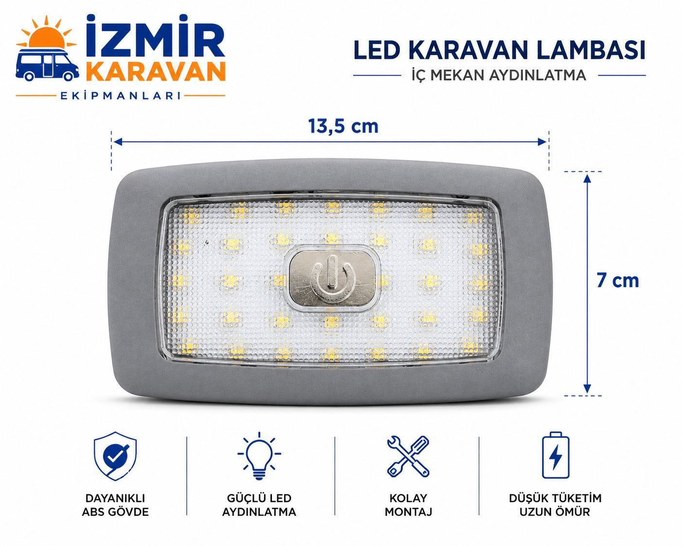 yerli üretim Led Lamba 12/24v 34 Ledli İç Aydınlatma Dokunmatik -GRİ