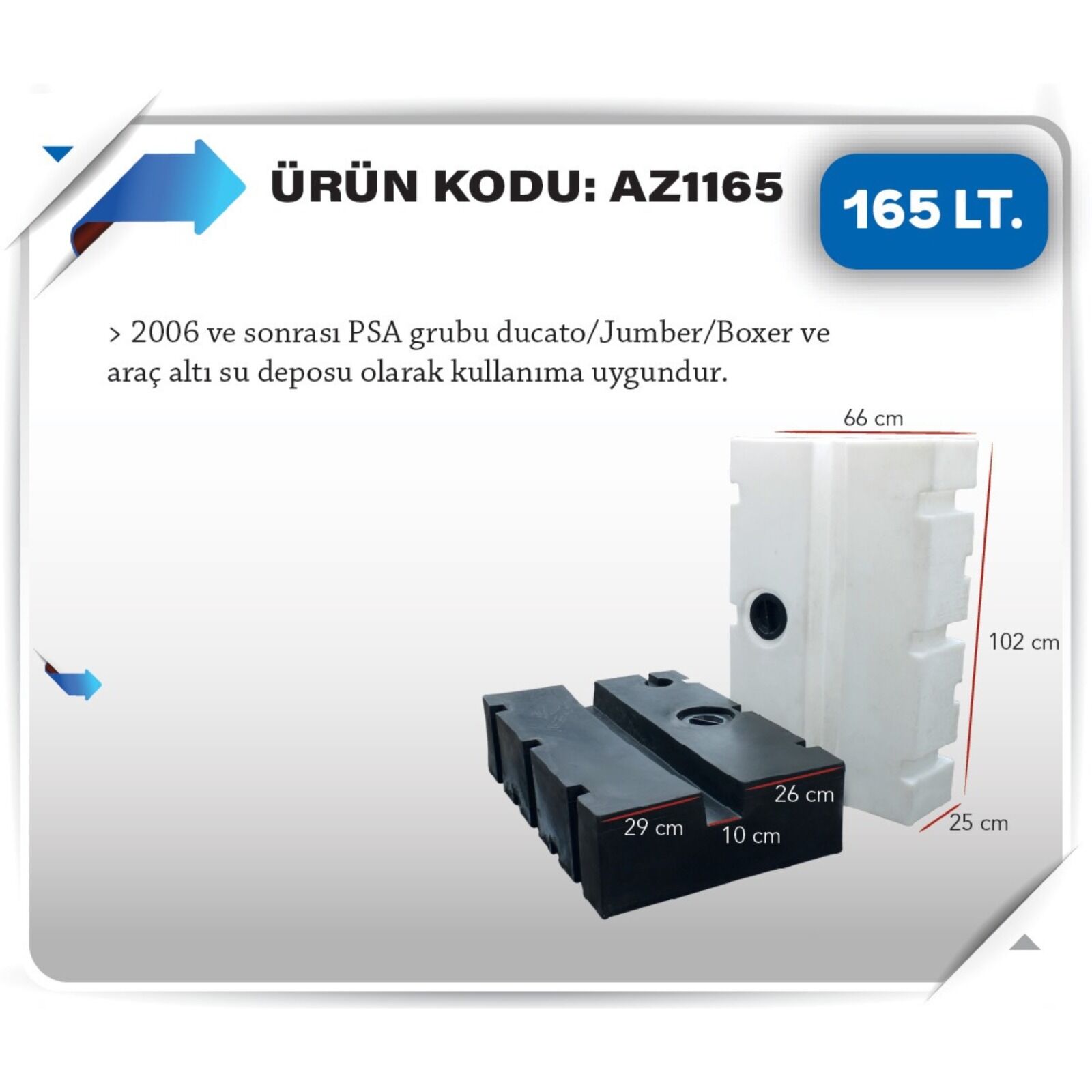 KARAVAN SU DEPOSU 165 Litre Temiz Su Beyaz
