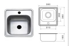 38x38  kare delikli mutfak evyesi