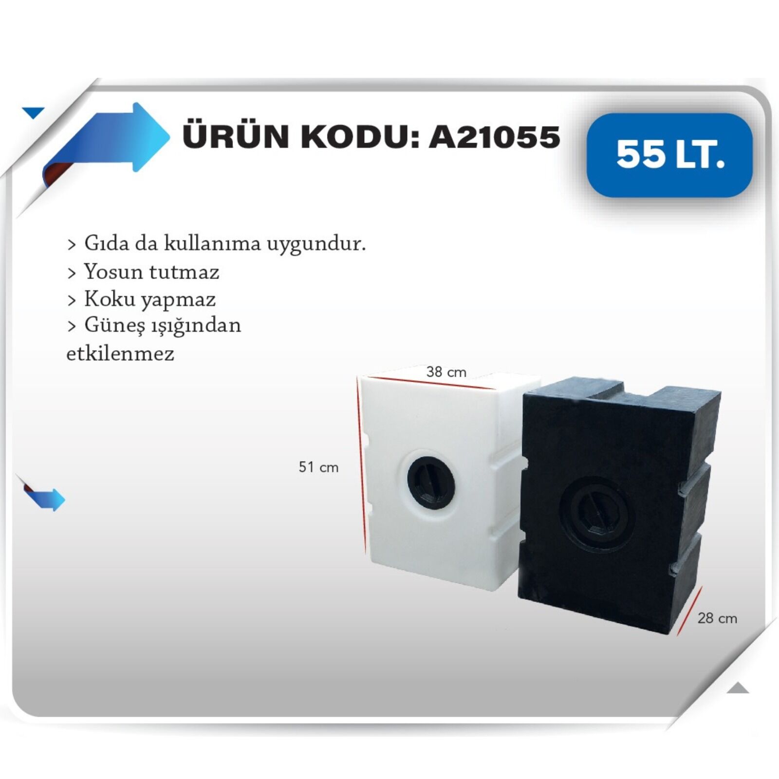 Karavan temiz Su Deposu 55 Litre 51x38x28cm beyaz
