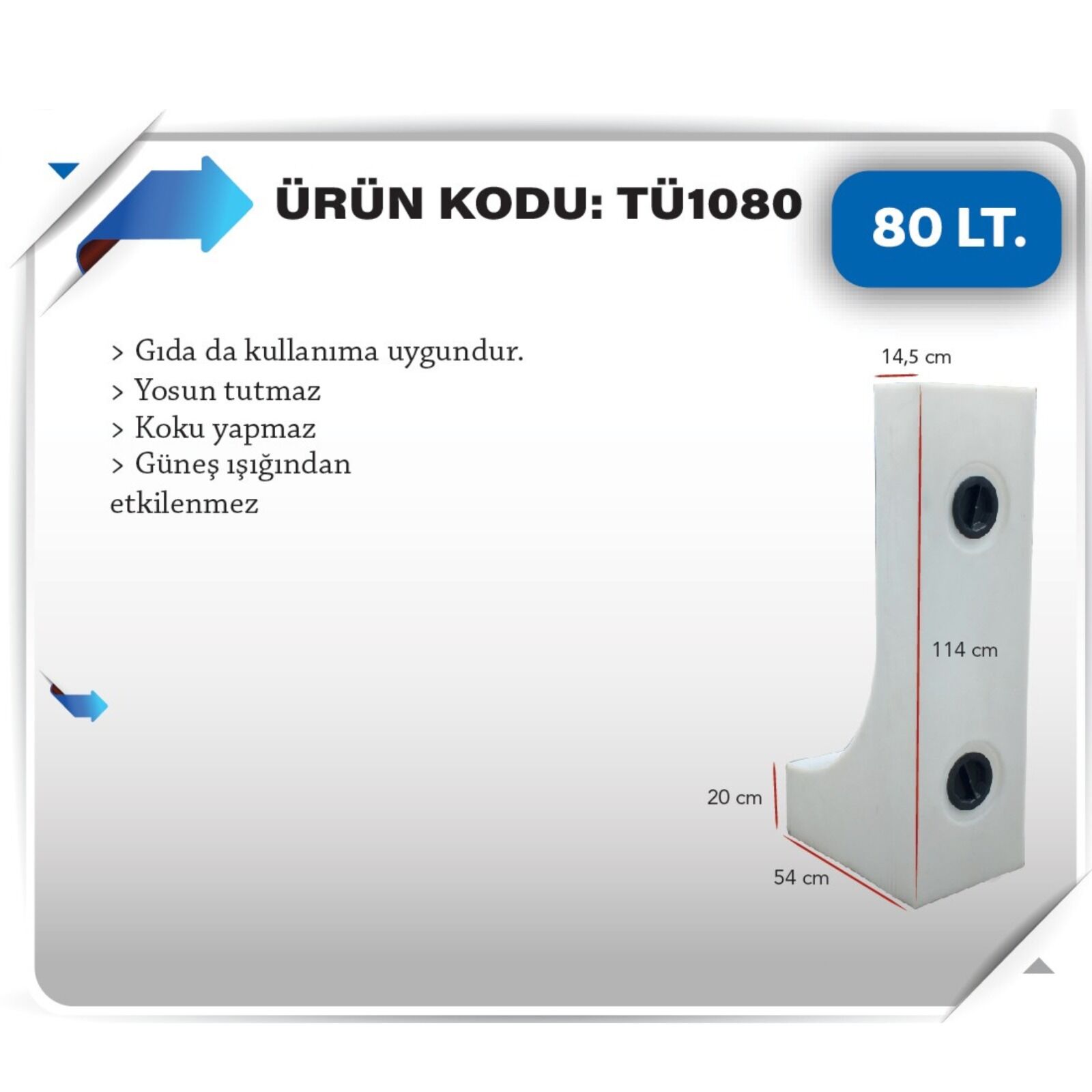 Karavan temiz Su Deposu 80 Litre teker üstü beyaz