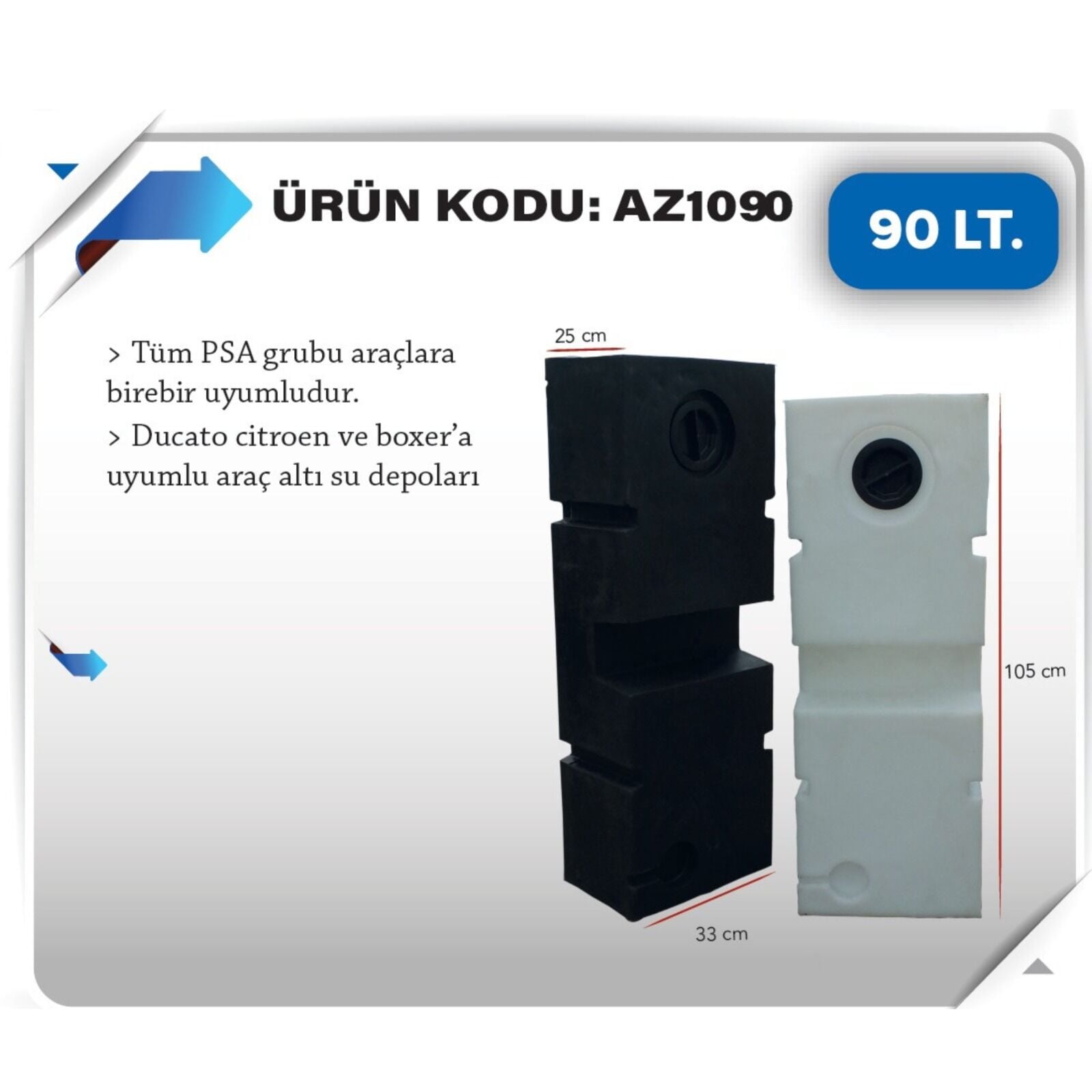 KARAVAN SU DEPOSU 90 LİTRE TEMİZ BEYAZ 33 x 106 yükseklik 24