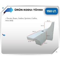 Karavan temiz Su Deposu 150 Litre 104x32x60cm Teker Üstü Uyumlu BEYAZ
