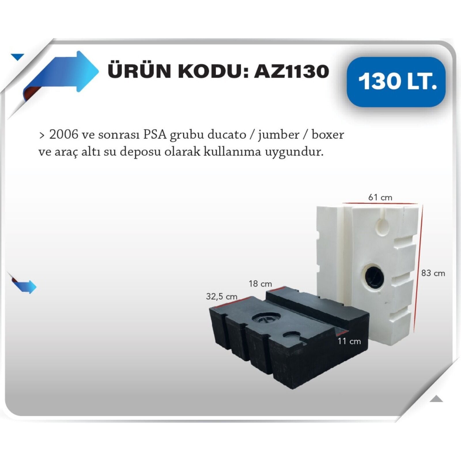 Karavan atık Su Deposu 130 Litre 83x61x25cm  SİYAH