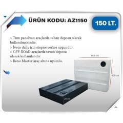 Karavan atık Su Deposu 150 Litre 105x85x20cm Renault Master Uyumlu siyah