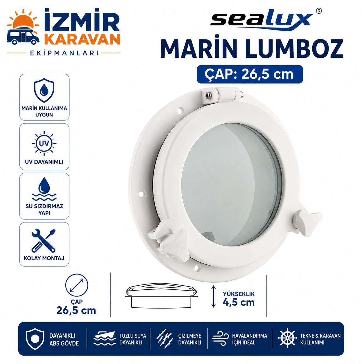 SEALUX TEKNE & YAT LUMBOZ İÇTEN MONTAJ BEYAZ Ø26,5cm