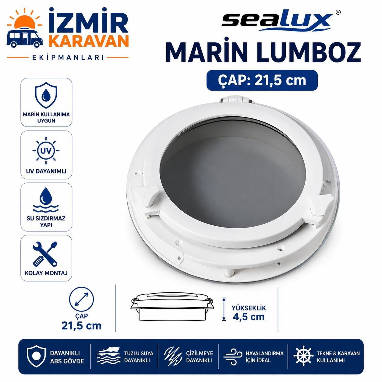 SEALUX TEKNE & YAT LUMBOZ İÇTEN MONTAJ BEYAZ Ø21,5cm