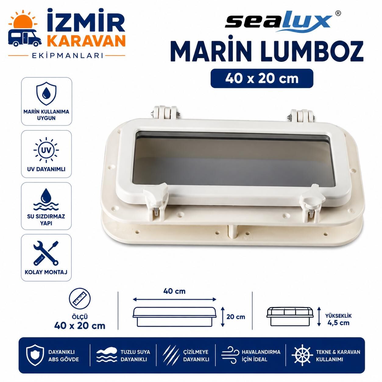 SEALUX TEKNE & YAT LUMBOZ İÇTEN MONTAJ BEYAZ 40x20 cm
