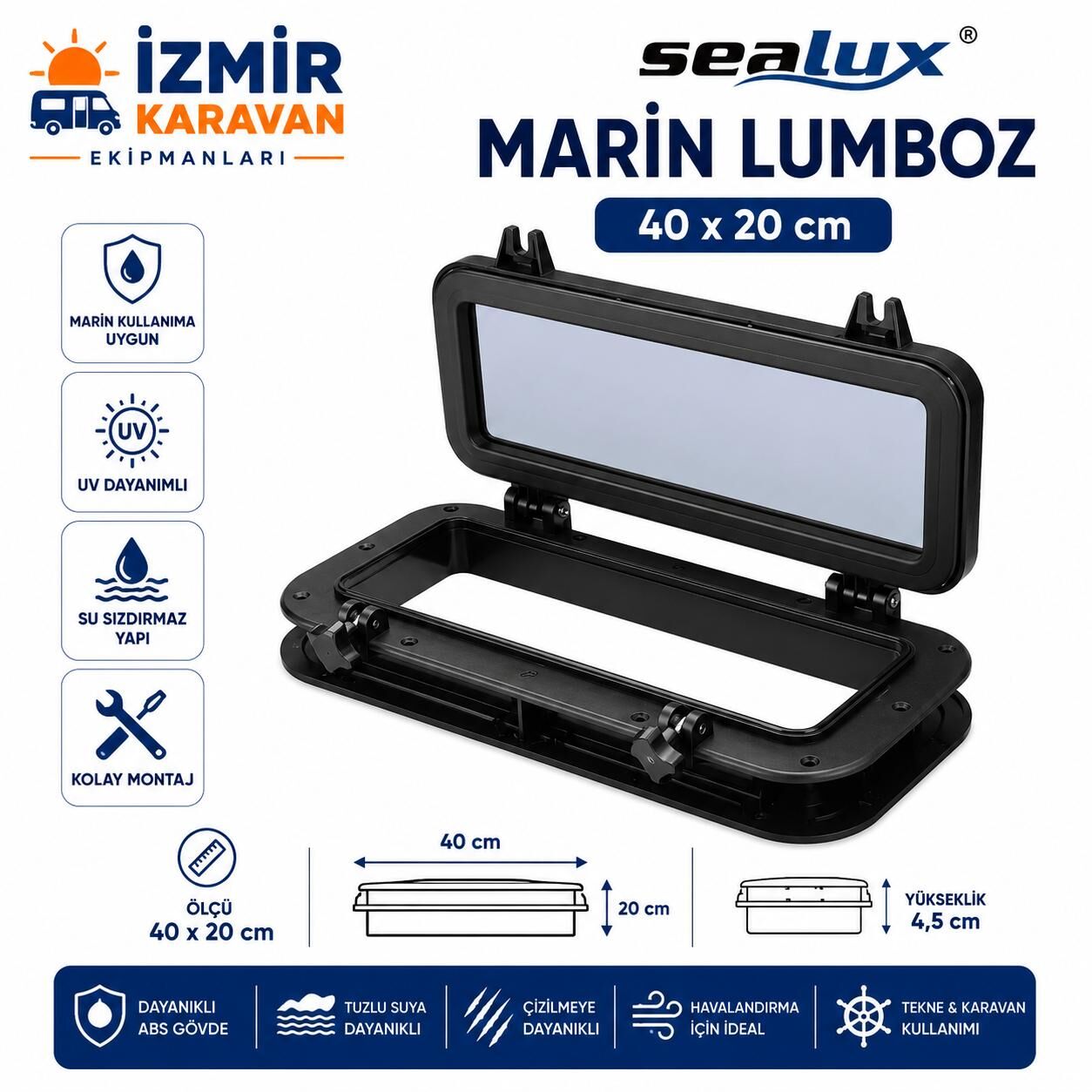 SEALUX TEKNE & YAT LUMBOZ İÇTEN MONTAJ SİYAH 40x20 cm