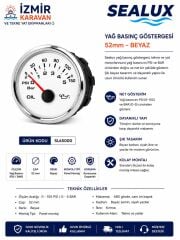sealux TEKNE YAĞ BASINÇ GÖSTERGESİ 0-5BAR Ø52mm BEYAZ 12-24V