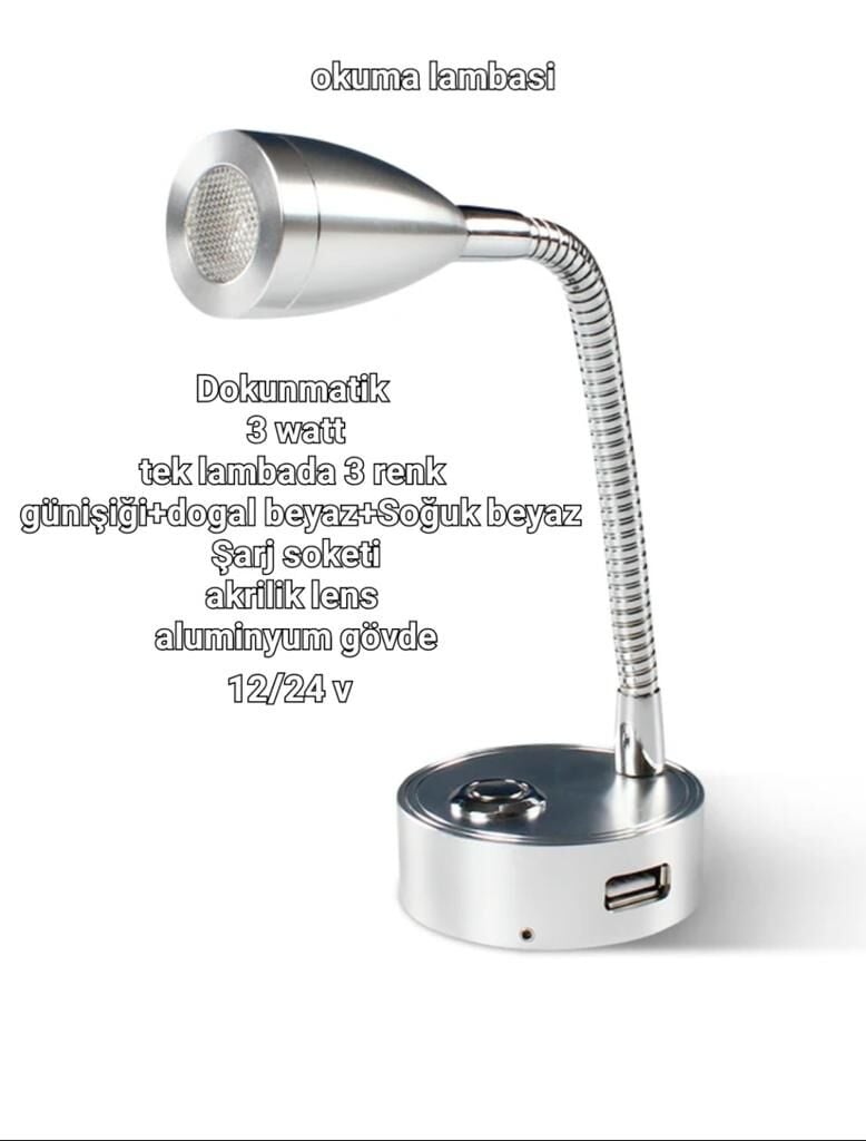 Led kitap  Okuma Lambası Günışığı 12v 3w - krom