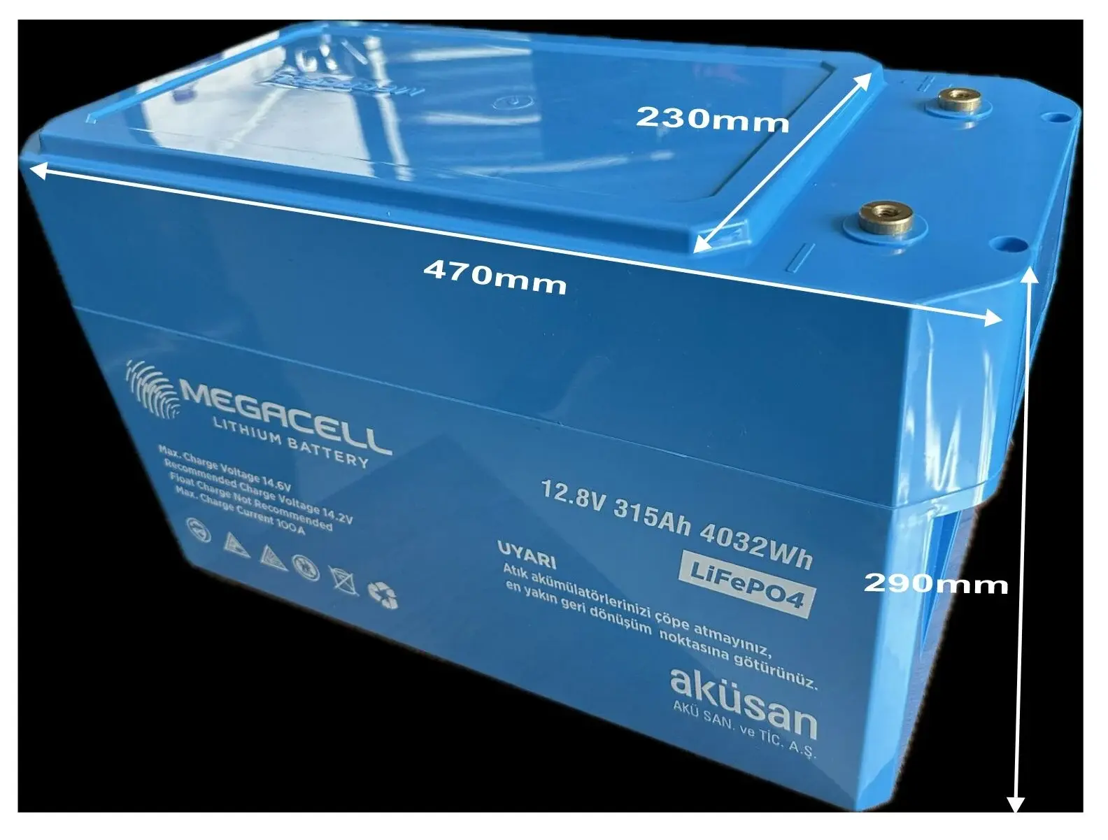 Megacell 12.8V 315Ah LiFePO4 Lityum Demir Fosfat Akü(Bluetoothlu)(ABS)