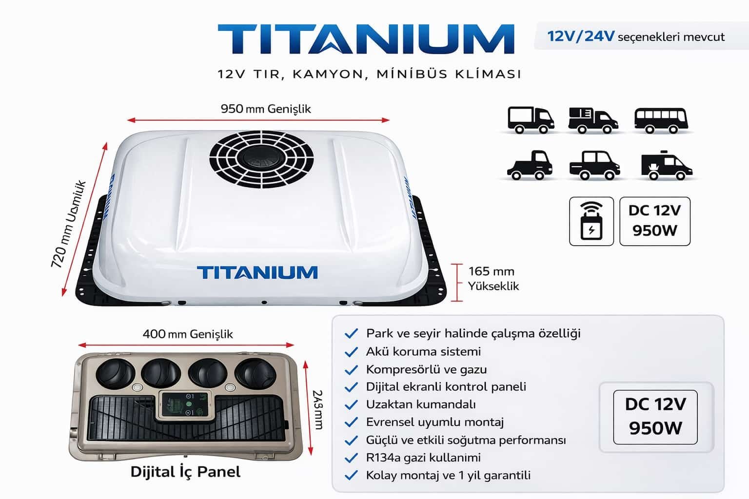 TİTANİUM KARAVAN PARK SEYİR KLİMASI 12V 9600 BTUU