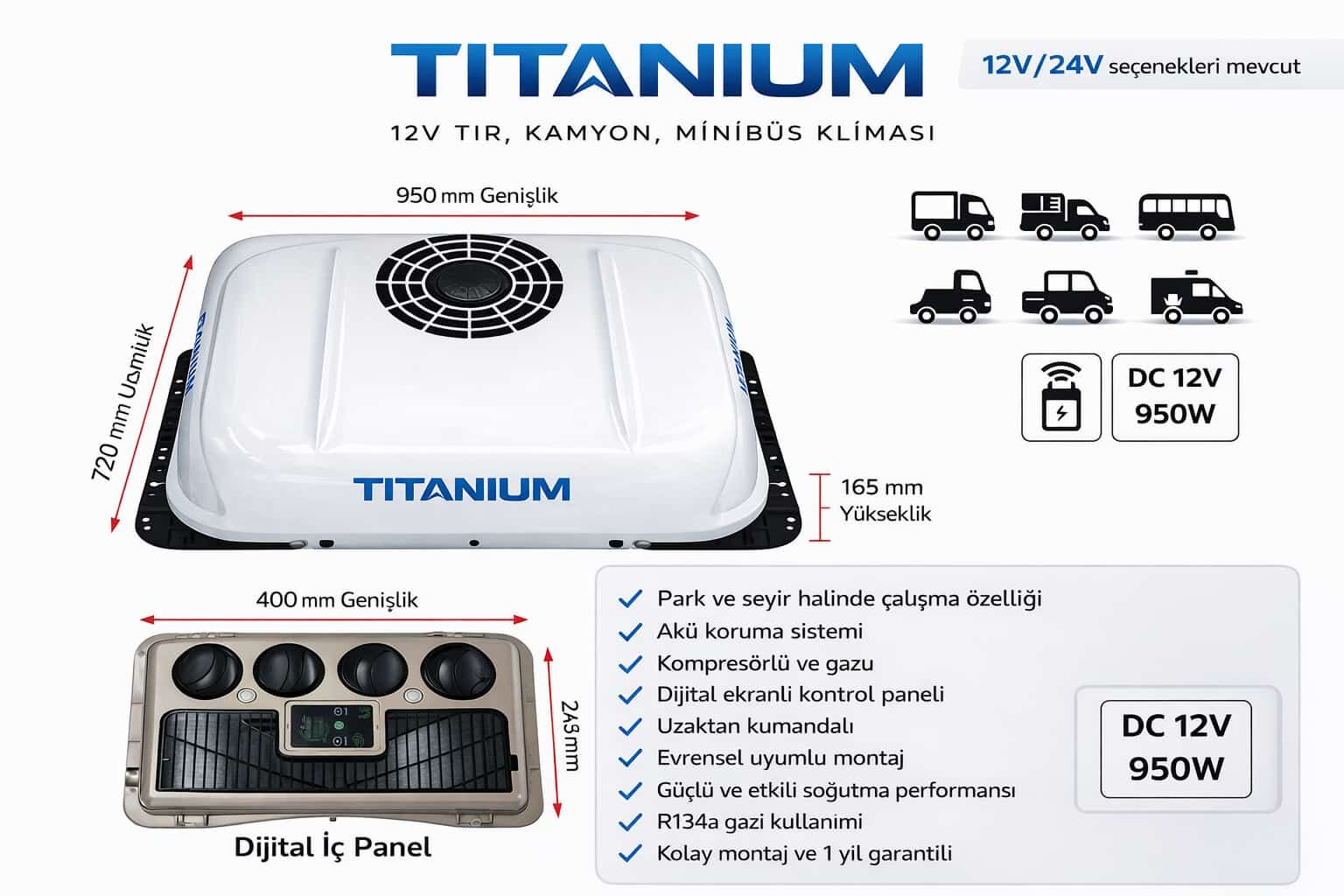 TİTANİUM KARAVAN PARK SEYİR KLİMASI 12V 9600 BTUU