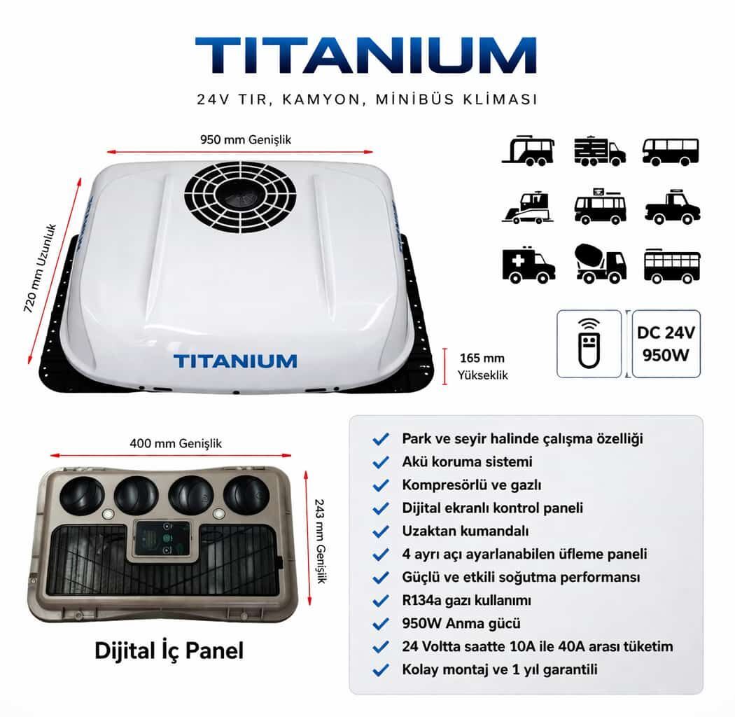 TİTANİUM KARAVAN PARK SEYİR KLİMASI 24V 9600 BTUU