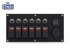 6 LI KONTROL SWITCH PANELİ +USB+VOLTMETRE BÜYÜK TUŞ 12/24V