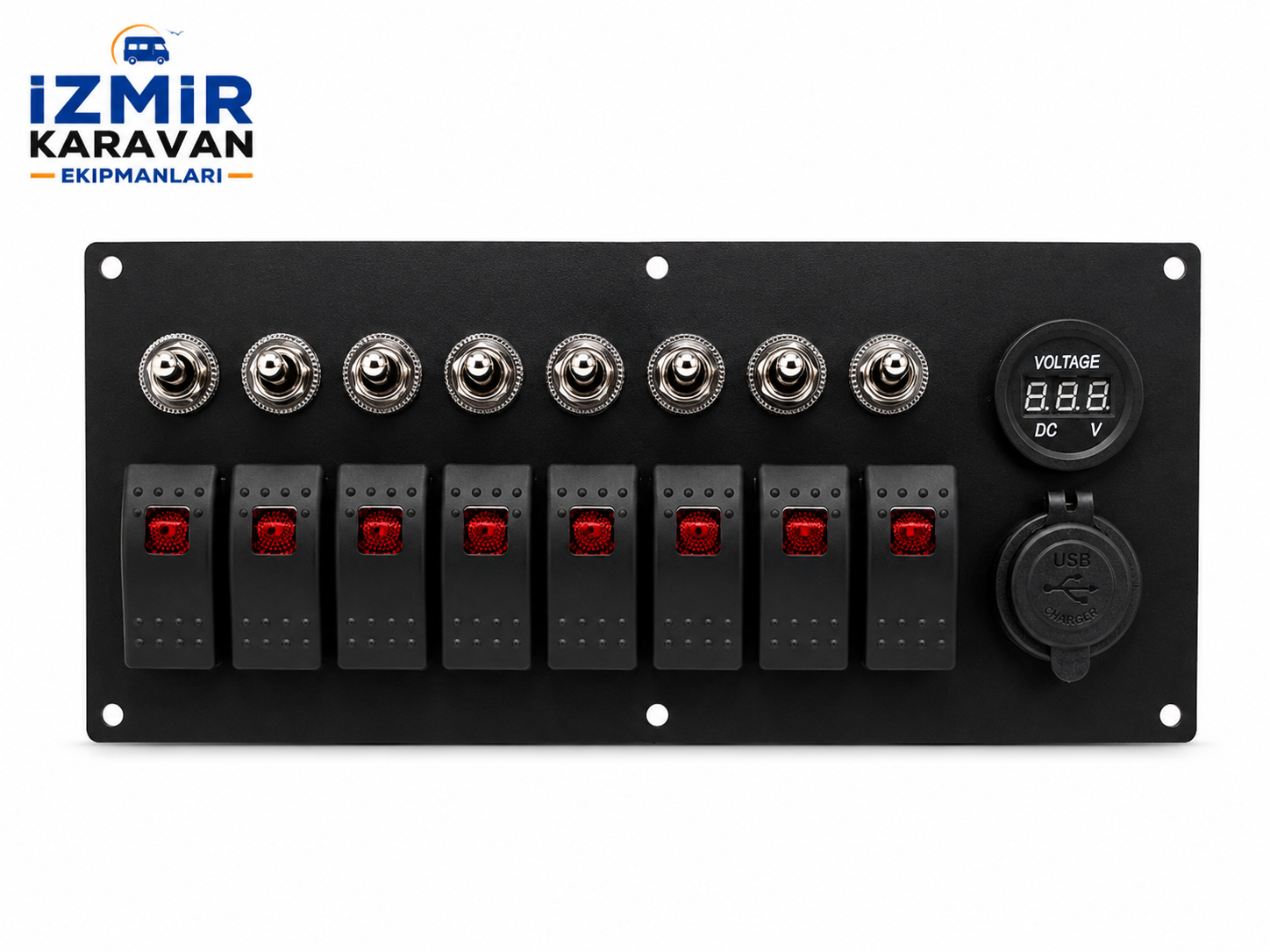 8 Lİ KONTROL SWITCH PANELİ +USB+VOLTMETRE BÜYÜK TUŞ 12/24V