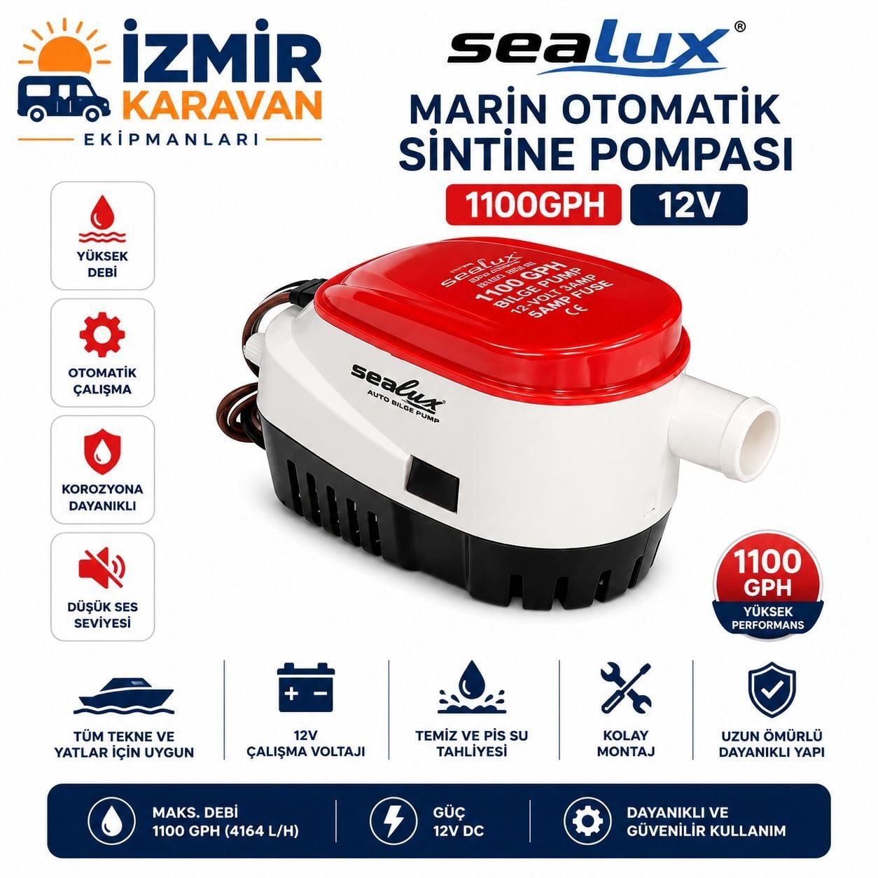 SEALUX OTOMATİK SİNTİNE POMPASI 1100gph 12v