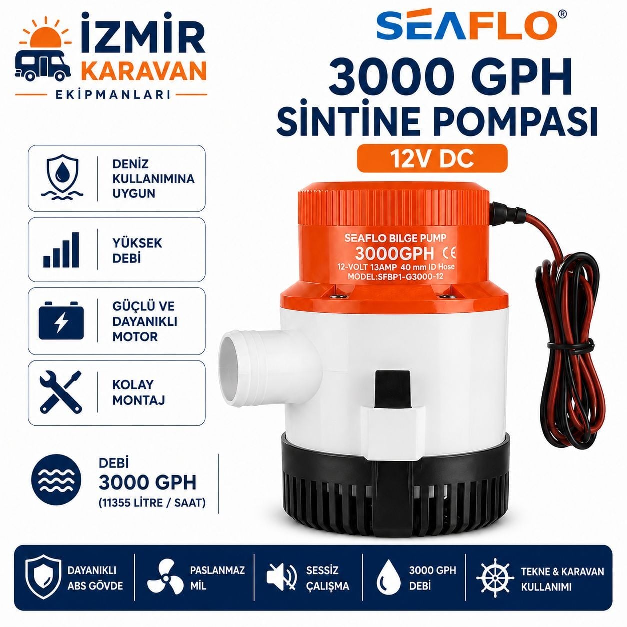SEAFLO SİNTİNE POMPASI 3000gph 12v