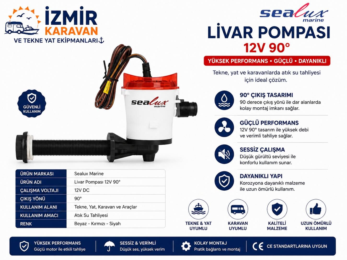 SEALUX LİVAR POMPASI 600GPH 90+C29° GİRİŞ 12V
