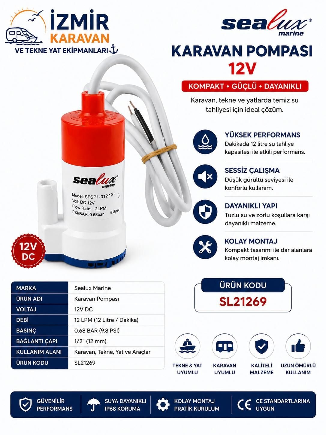 SEALUX KARAVAN SU POMPASI 12lt/dk 12v