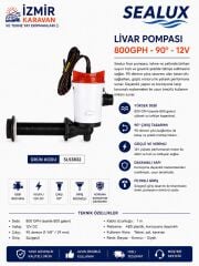 SEALUX LİVAR POMPASI 800GPH 90° GİRİŞ,12V