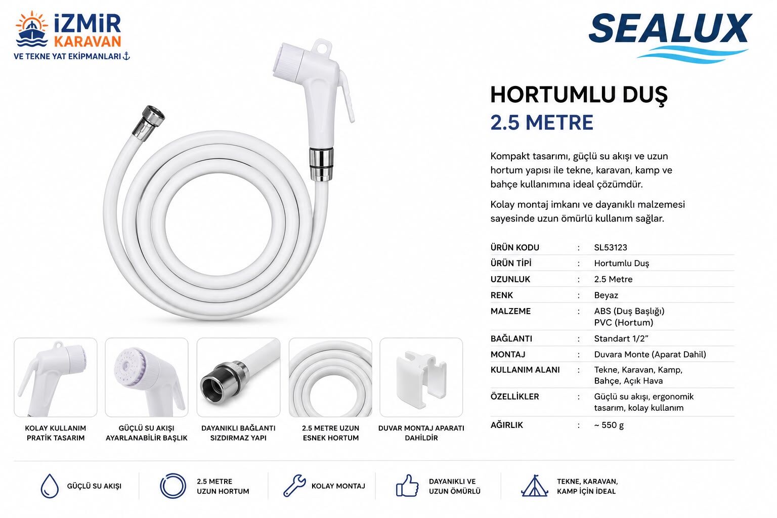SEALUX DIŞ DUŞ HORTUMLU 2,5mt