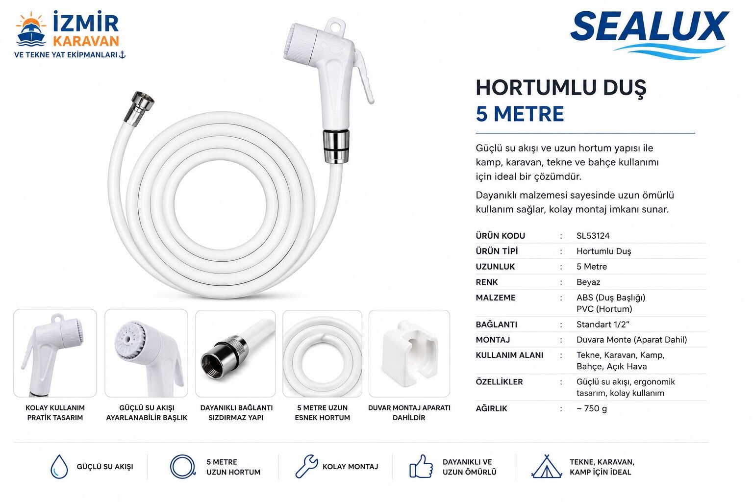 SEALUX DIŞ DUŞ HORTUMLU 5mt