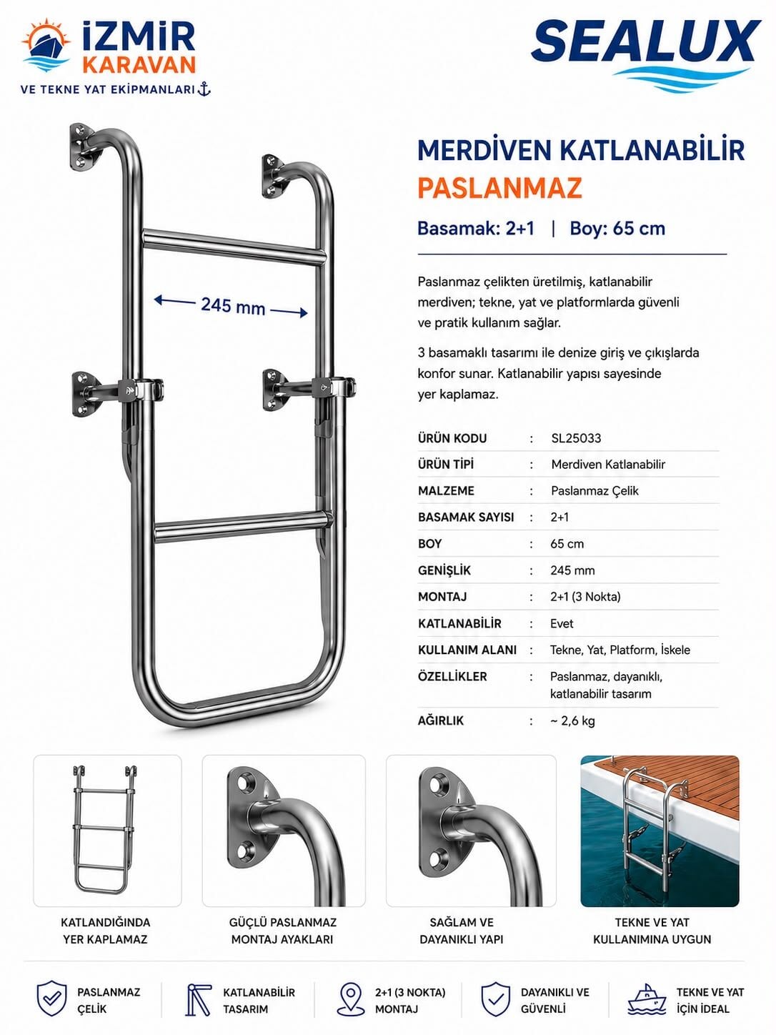SEALUX TEKNE KATLANIR MERDİVEN 2+1 CR-Nİ