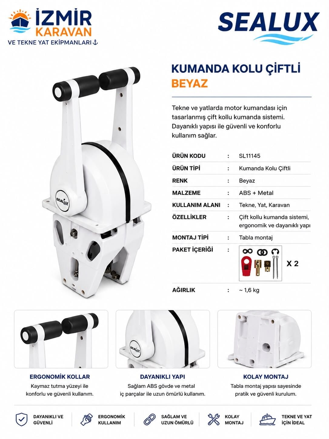 SEALUX TEKNE KUMANDA KOLU ÇİFTLİ BEYAZ GAZ+ ŞANZIMAN