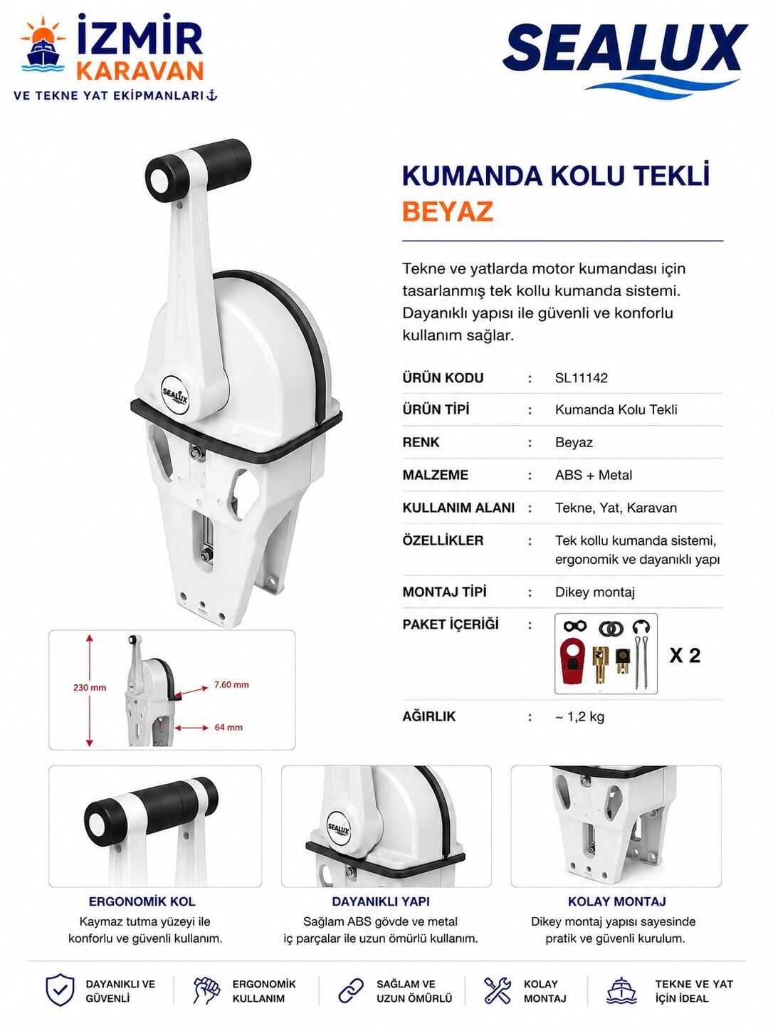 SEALUX TEKNE KUMANDA KOLU TEKLİ BEYAZ