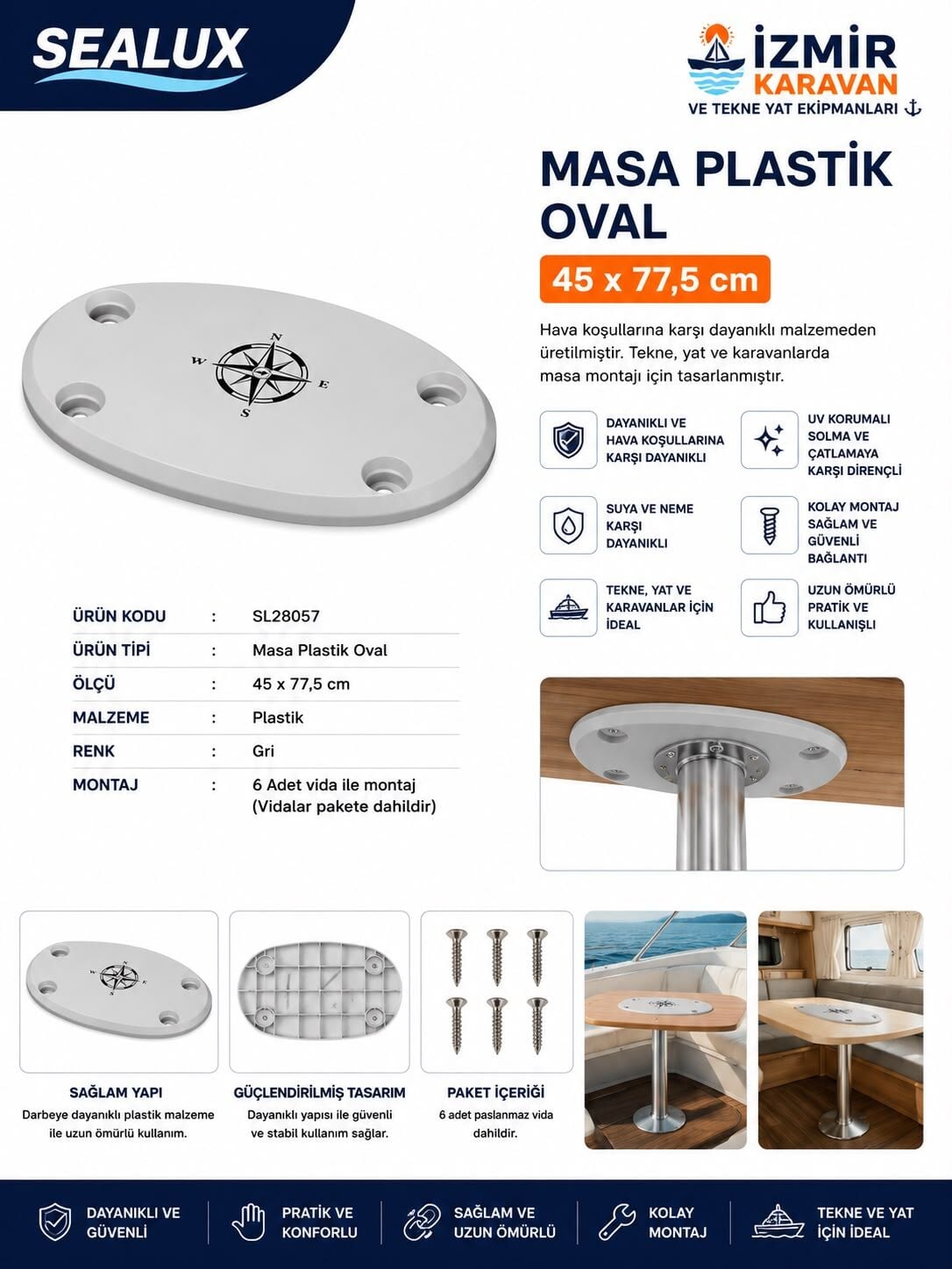 SEALUX TEKNE MASA TABLA PLASTİK OVAL 45X77,5cm