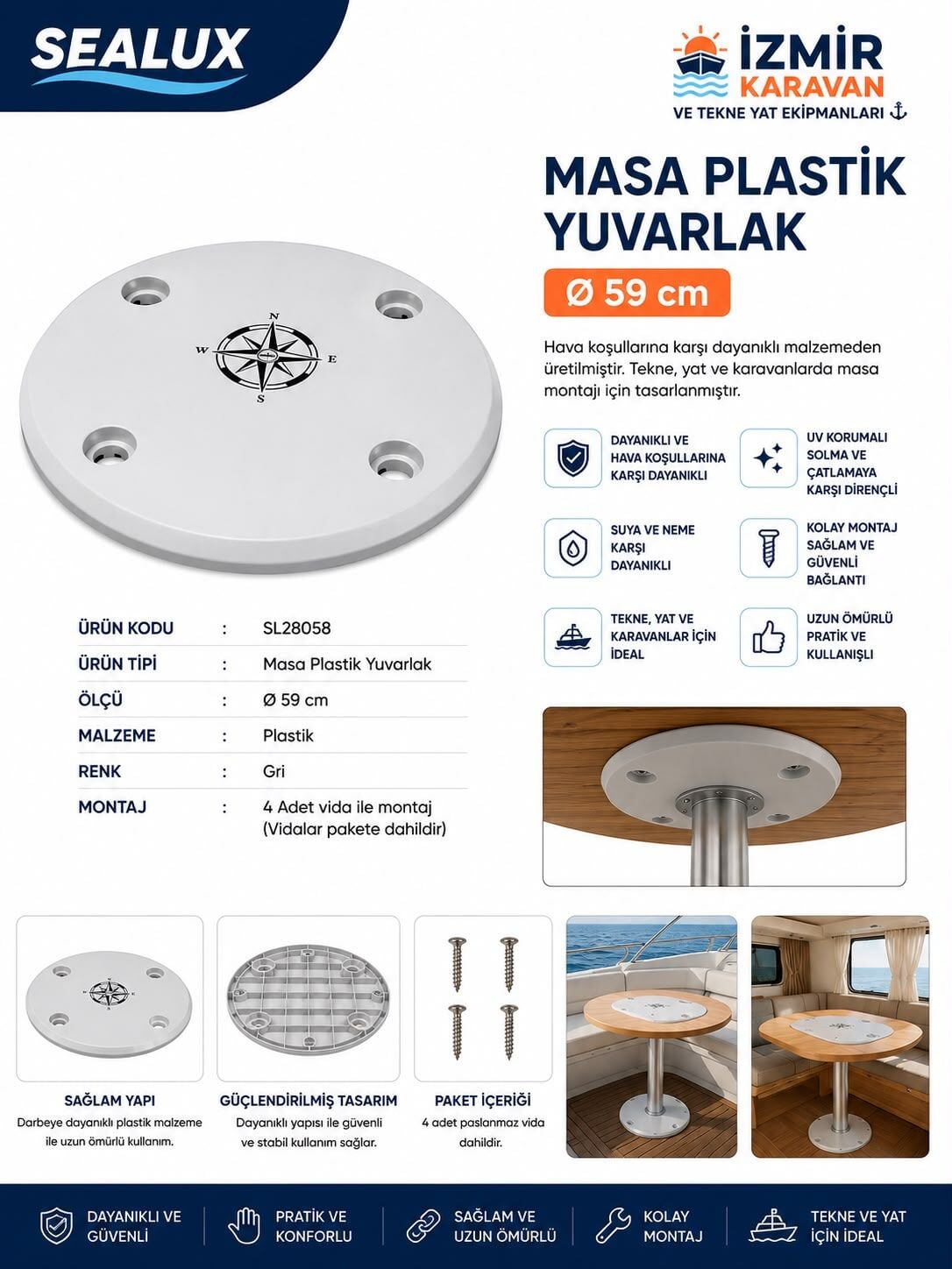 SEALUX TEKNE MASA TABLA PLASTİK YUVARLAK Ø59cm