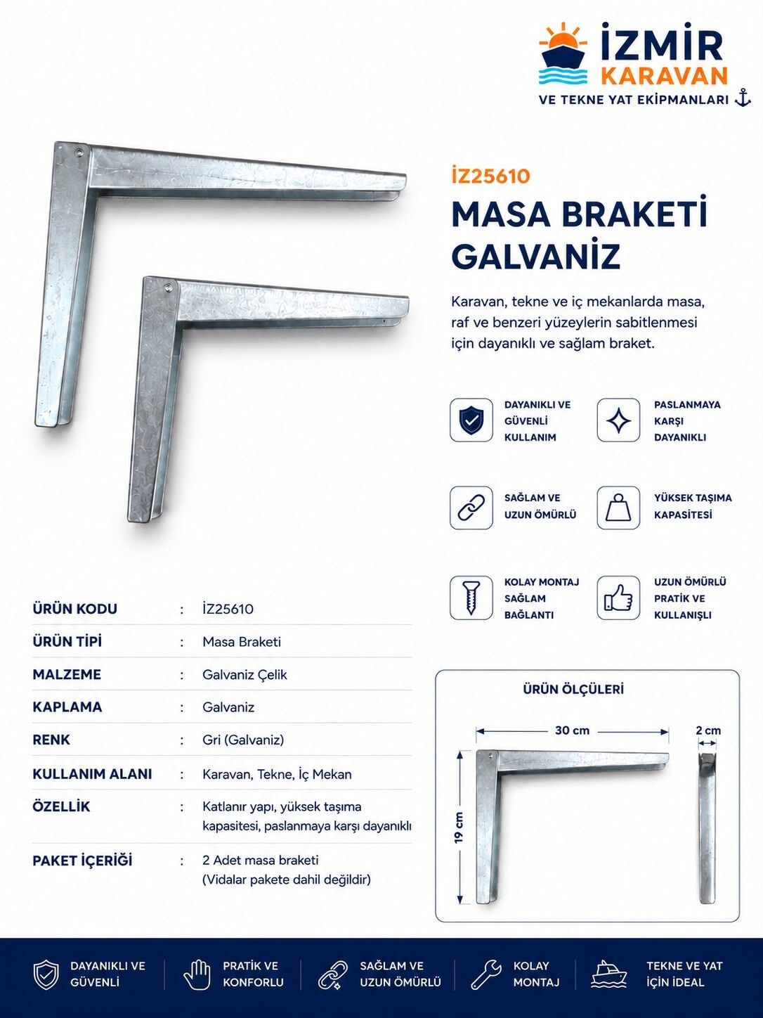 GALVANİZ MASA BRAKETİ 30 CM