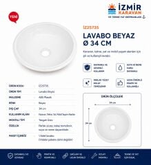 karavan tekne Plastik yuvarlak eviye lavabo beyaz ( dış çap 34 cm)