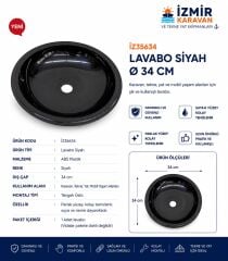 karavan tekne Plastik yuvarlak eviye lavabo SİYAH ( dış çap 34 cm)
